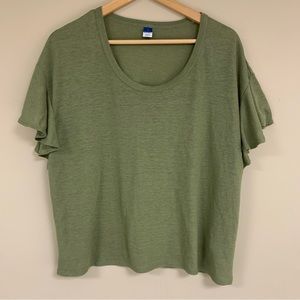 Olive Green Flowy Shirt Women’s Large Short Sleeve Tee Top Blouse Old Navy